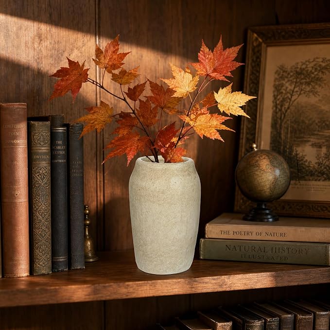 Briful Rustic Vase for Farmhouse Tabletop Decor, 6.8" Small Ceramic Vase, Distressed Antique Earthenware Vase for Modern Farmhouse, Bookshelf Kitchen Counter Mantle Shelves Bedroom Home Office Decor