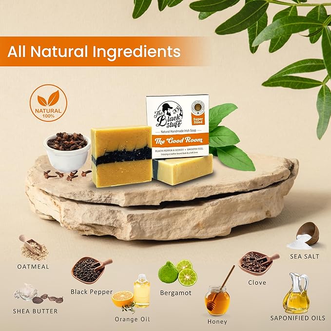 The Black Stuff All Natural Bar Soap for Men Handmade Cold Process Soaps with Organic Ingredients and Essential Oils - Mens Soap for Daily Use, The Good Room Body Soap