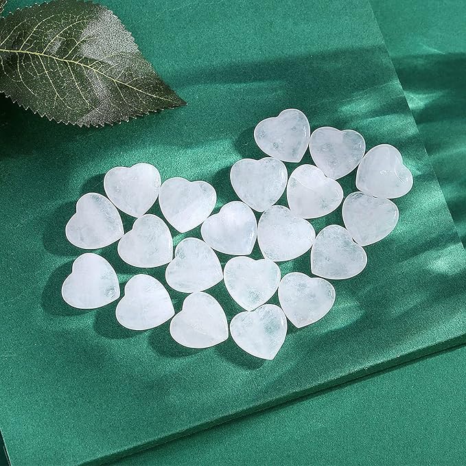 20 PCS Clear Crystal Heart Healing Crystals Cute Polished Crystal Mini Pocket Stones Natural Palm Love Gemstones Set Bulk Wholesale Reiki Energy Balancing Meditation Valentine's Day Gift