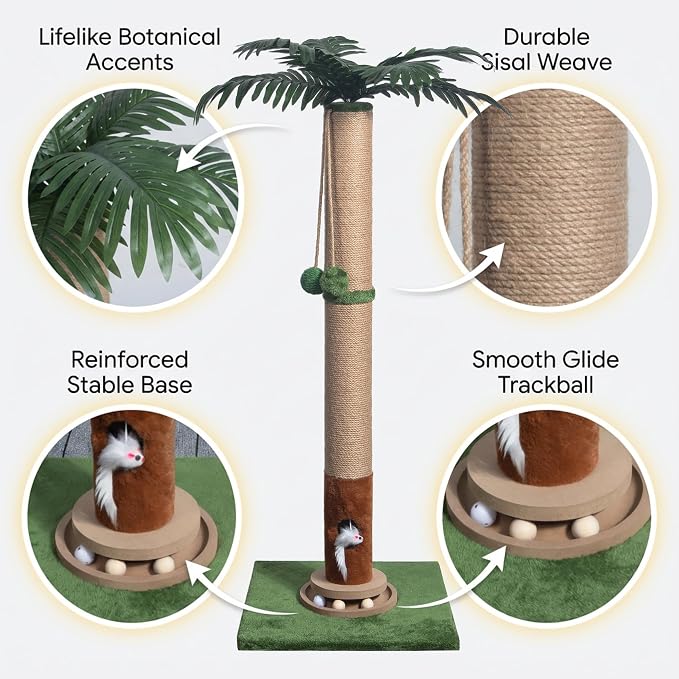 Fantasreen Cat Scratching Post 35'' Tall with Toy Mouse for Indoor Cats, Green