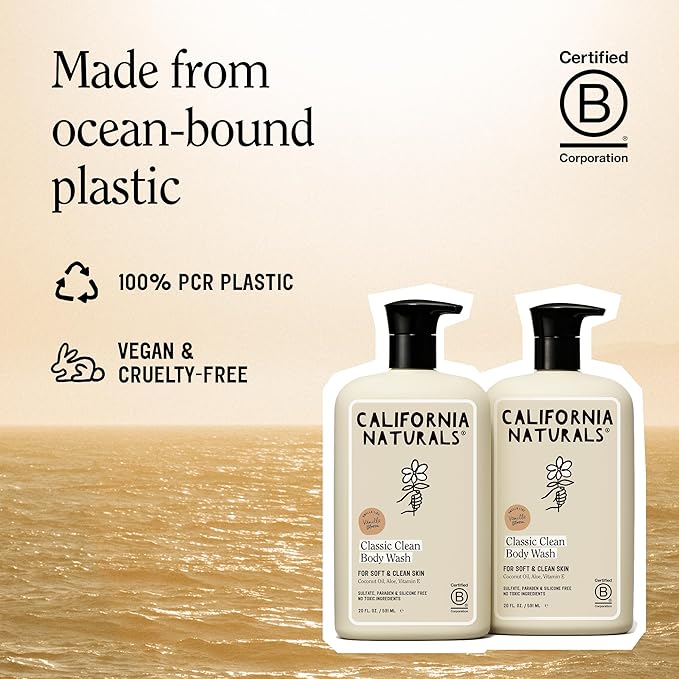 California Naturals Classic Clean Vanilla Bloom Body Wash 2-Pack, Daily Cleansing Body Wash for Soft Healthy Skin, Naturally Scented, Vegan, Cruelty, Paraben & Sulfate Free, 20 oz