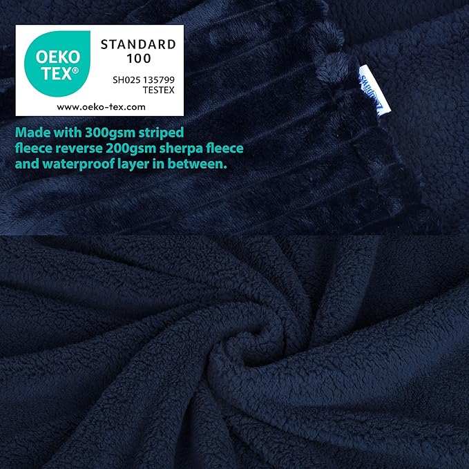 Waterproof Pet Blanket for Large Dogs & Cats - Reversible Calming Plush, Washable Furniture Cover for Couch, Bed, Car Seat, Blocks Leaks, Stains & Pet Fur (Navy, 60"x80")