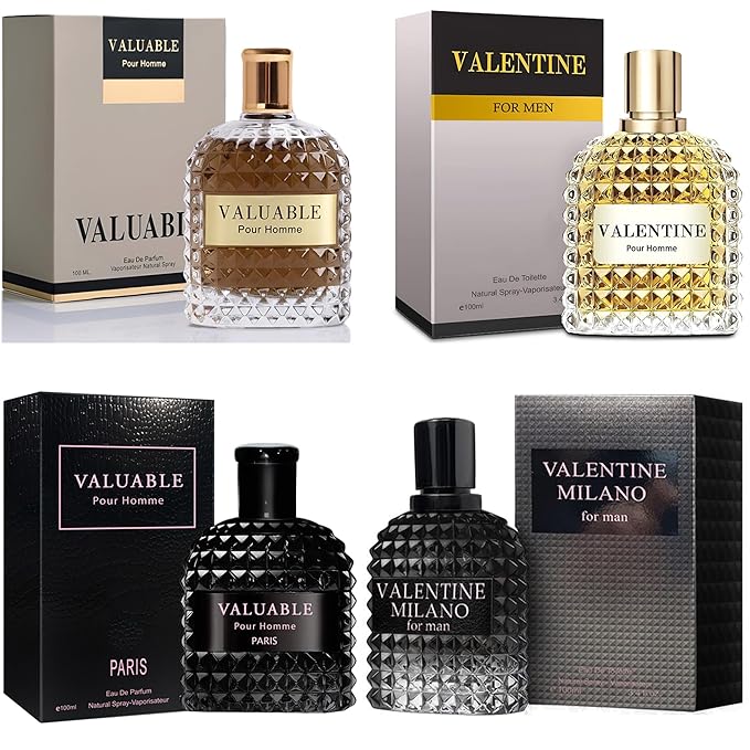 A CENTER Men's Cologne Gift Set Include 4 Variety Pack - 3.4 Fl Oz Each | Vanilla Bourbon, Leather & Amber Floral Fragrance | Luxury Eau de Toilette Quartet(Bundle S)