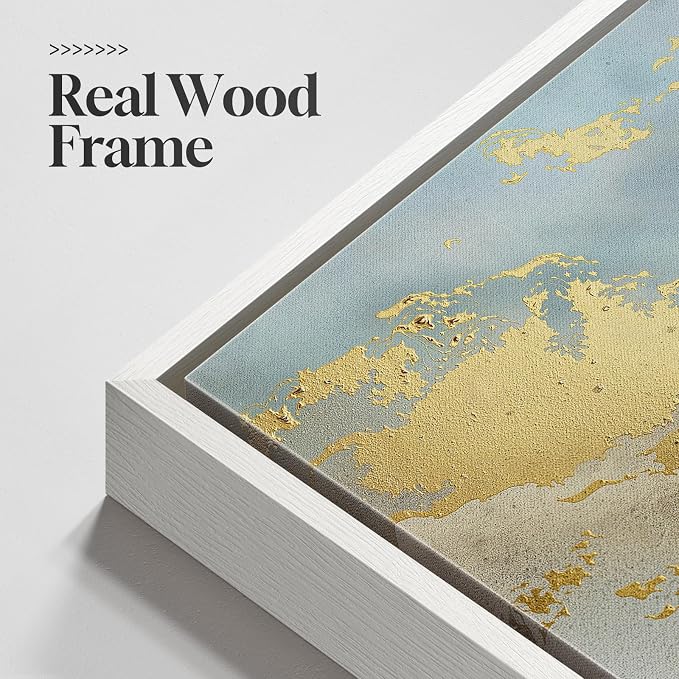 Large Framed Blue Gold Abstract Wall Art, Modern Vertical Canvas Prints Paintings Artwork for Walls, Minimalist Contemporary Pictures Wall Decor for Living Room Dining Room Bedroom Hallway 32x48 In