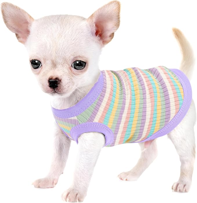 Elevate Your Pet's Comfort and Fashion: Premium 100% Cotton Rib Dog Shirt Vest for Small Breeds Like Chihuahuas, Yorkies, and Puppies .Year-Round Style with Tank-Style Puppy Attire Light Purple L