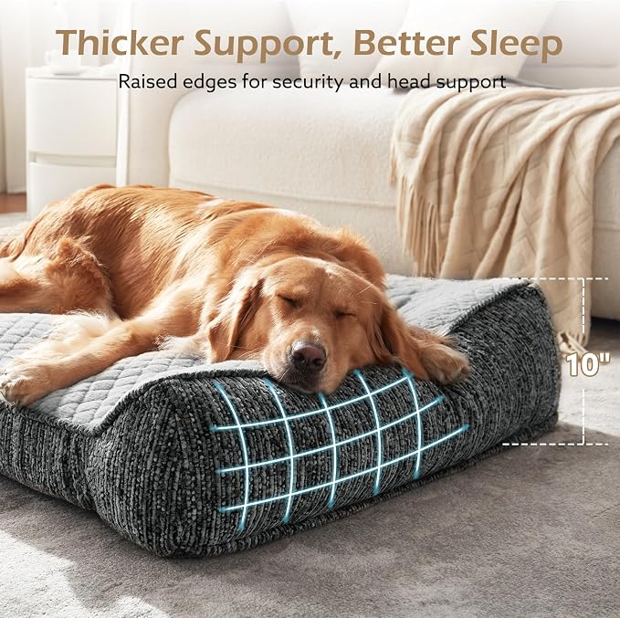 JOEJOY Extra Large Orthopedic Dog Beds Large Sized Dog, Extra Thick Foam Pet Bed Sofa with Bolster Sides, Large Sized Dog Bed with Removable Washable Cover, Non-Slip Bottom, Light Grey, 48''x35''