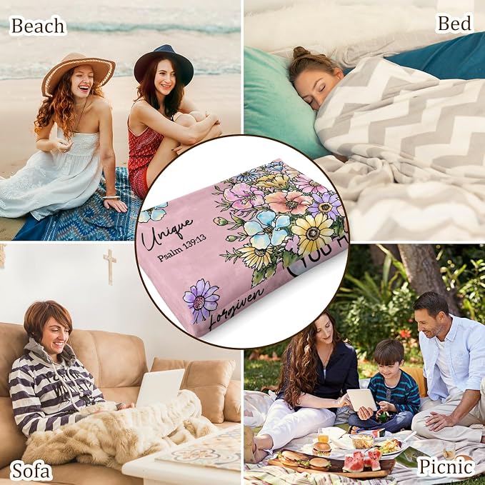 Christian Birthday Gifts for Women, Christian Religious Blanket with Flower | Birthday Gifts for Women, Spiritual Baptism Gifts for Grandma Mom Daughter Girls Wife, Soft Throw Blanket 80''x 60'', Pink