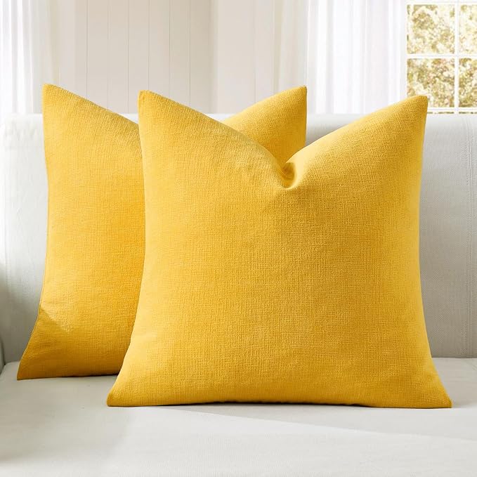 MIULEE Yellow Chenille Couch Throw Pillow Covers, 18x18 | Set of 2, Soft Farmhouse Modern Home Decor, Decorative Pillowcases for Sofa Living Room Bed