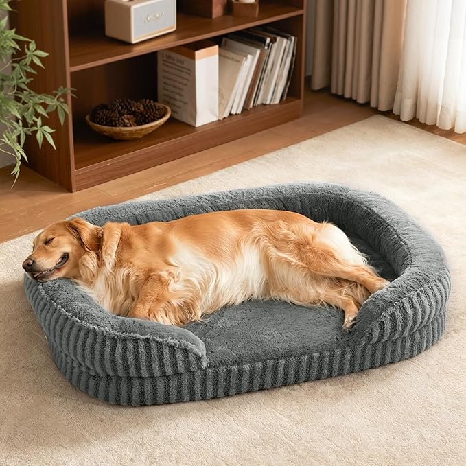 MIXJOY Orthopedic Dog Beds Large Sized Dog,Extra Large Washable Dog Bed Waterproof Oval Dogs Bed with Removable Cover,Egg-Crate Foam Big Pet Bed Couch with Bolster,Non-Slip Bottom,XL 42"X32",Grey
