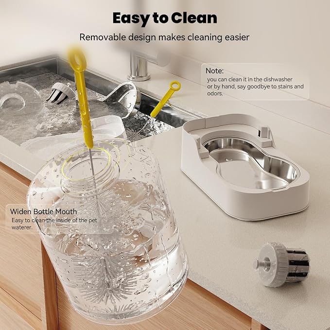 Automatic Cat Water Dispenser with Stainless Steel Bowl | Dog Water Bowl Dispenser Adjustable Water Dispensing, Auto Pet Waterer for Cats and Dogs