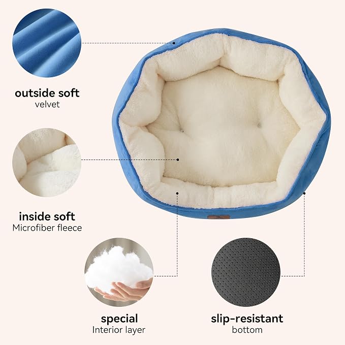Small Dog Bed for Small Dogs, Cat Beds for Indoor Cats, Pet Bed for Puppy and Kitty, Extra Soft & Machine Washable with Anti-Slip & Water-Resistant Oxford Bottom, Light Blue, 20 inches