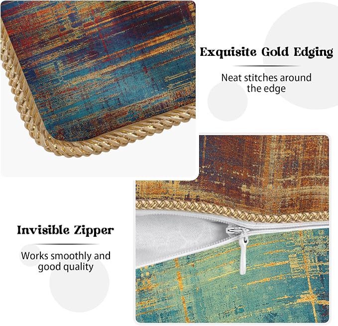 KSLIDS Vintage Abstract Soft Velvet Throw Pillow Covers Set of 2 Blue Orange Messy Rust Painting Decorative Pillow Covers 18x18 Inch Colorful Art Pillow Case for Sofa Couch Living Room Home Decor