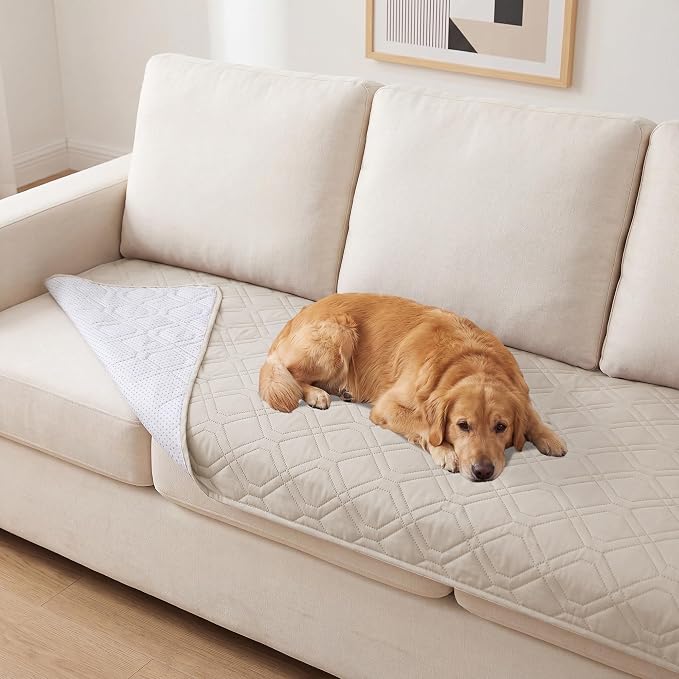 PrinceDeco Couch Cover for Dogs Waterproof Blanket Sofa Covers Washable Dog Couch Cover for 3 Cushion Anti-Slip Sofa Slipcover for Furniture Sofa, Crate, RV Seats,Car, Pet (30.5x82 Inch,French Oak)