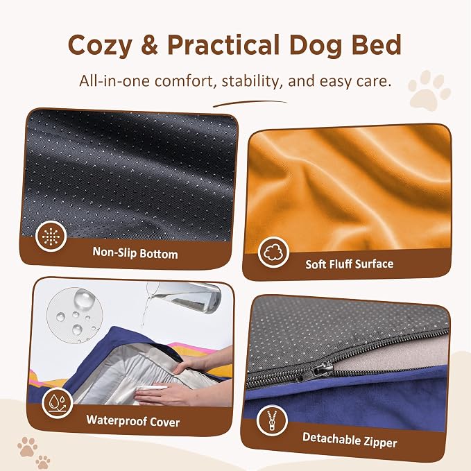 Comfort Expression Orthopedic Dog Beds for Large Sized Dog with Bolster | Waterproof Dog Couch Bed with Washable Cover & Non-Slip Bottom, Supportive Egg Crate Foam Large Pet Bed, 36x27 Inch
