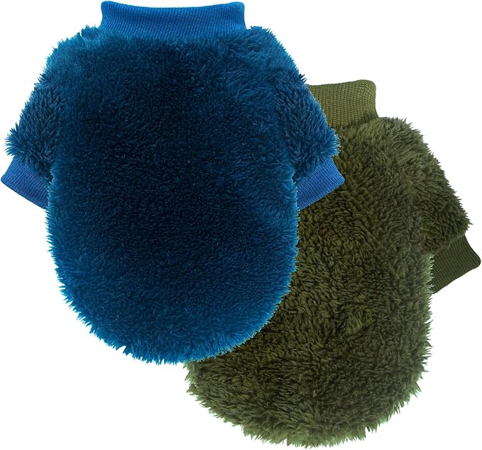 2 Pieces Dog Sweaters for Medium Dogs Winter Warm Puppy Clothes Fleece Chihuahua Sweater Cute Small Dog Clothing for Boys Male Cat Clothes, Blue, Dark Green, Large