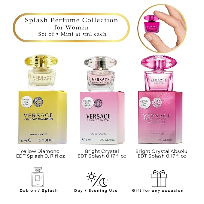 Versace Perfume Gift Set for Women – Mini Variety Gift Set Trio Collection – Absolu, Bright Crystal, Yellow Diamond | for Women, Mini, Variety, Trio Collection
