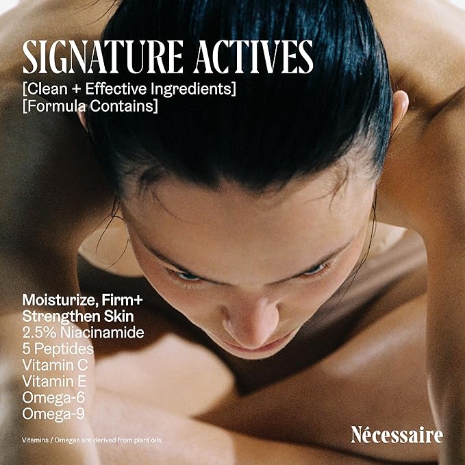 Nécessaire The Body Lotion Santal. Multi-Peptide Firming Lotion to Moisturize, Firm, Strengthen. 2.5% Niacinamide, Vitamin C/E + Omega 6/9. 2.4 fl oz.