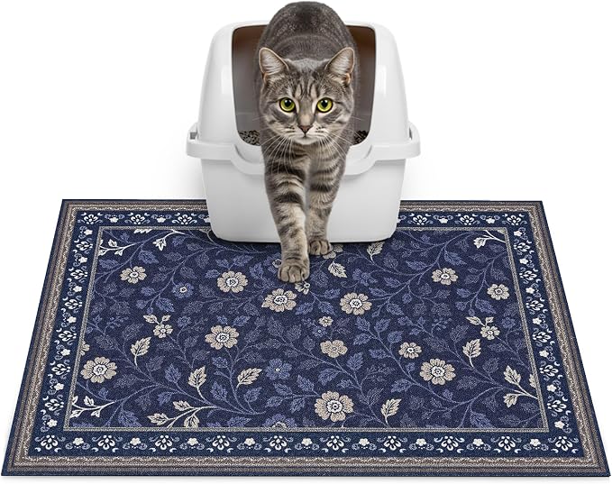 Glittme Cat Litter Mat, 24"x15" Non-Slip Washable Trapping Mat for Cats | Litter Trapping Mat With Thick PVC Coil To Catch Scatter, Soft On Paws And Waterproof Bottom To Protect Floors