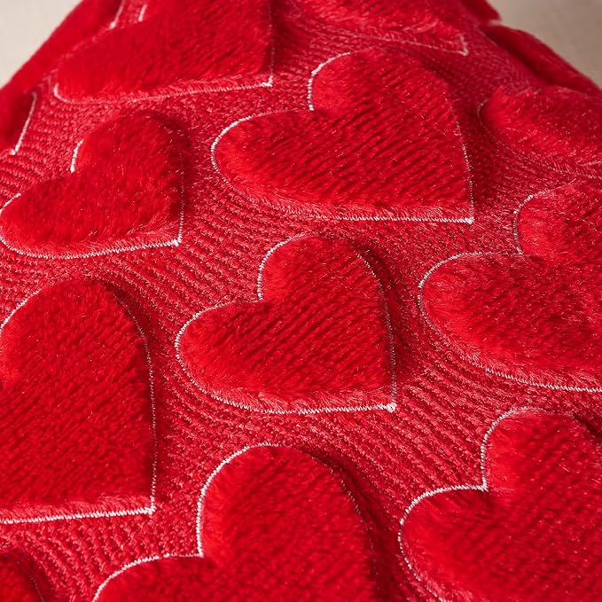 Softalker Red Heart Pillow Covers 18 x 18 Inch Set of 2, Mother's Day Decorative Soft Faux Fur Cushion Covers, 3D Embroidered Pillow Cases for Spring Summer Home Decor