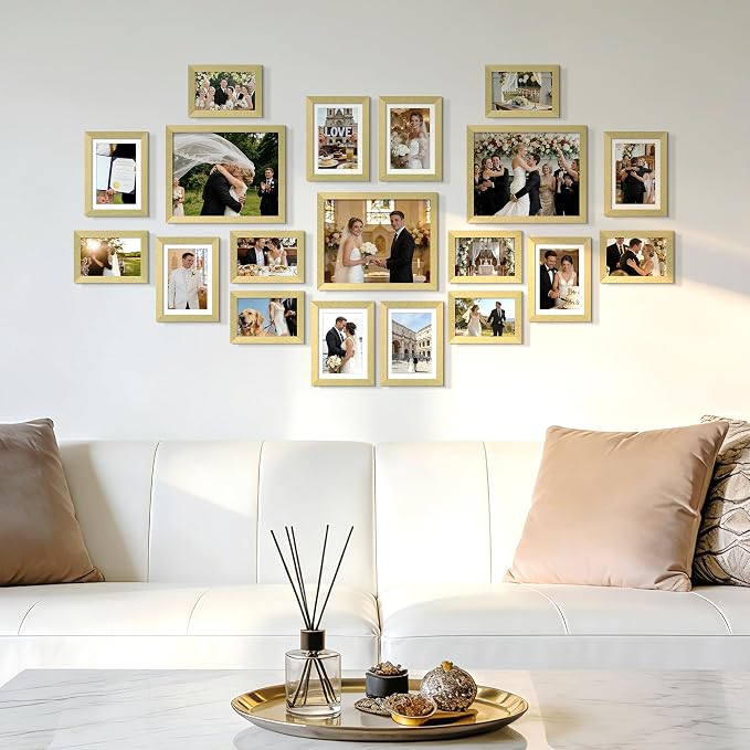 upsimples Picture Frames set of 19, Including 8x10, 5x7, 4x6 Gold Frame | Multi Picture Frames Collage Wall Decor, Gallery Wall Frame Set, Gift For Christmas, Mothers' day, Wedding, Dorm, Living Room