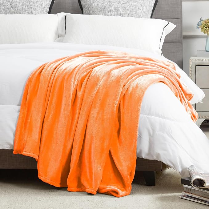 DREAMNINE Super Large Soft Fall Fluffy Fleece Bed Blanket King Size 90" x 108", Luxury Decorative Fuzzy Halloween Blanket for Bedroom,Big Cozy Shaggy Warm Flannel Blankets for Winter Autumn Pet,Orange