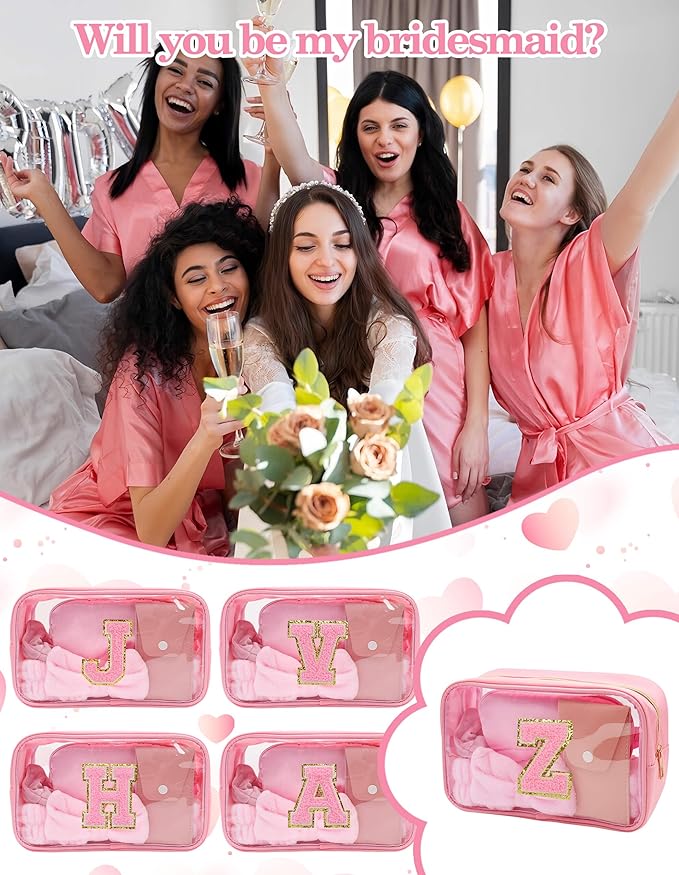 Gift Sets for Women, Initial Makeup Bag with Makeup Brush Set Bachelorette Party Favors, Pink Spa Kit with Skincare Headbands Wrist Bands Sleepover Party Supplies Gifts for Teen Girls Bridesmaid Z