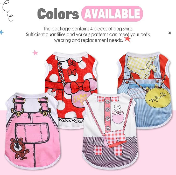 XS Dog Clothes: Summer Puppy Clothes for Girls, 4 Pack Female Dog T Shirts | Mesh Pet Shirts for Summer, Multi Cute Pattern Design,Small Dog Outfits for Chihuahua Yorkie Teacup Toy Poodle