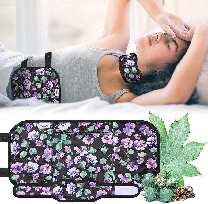 2 Pack Castor Oil Pack Wrap, Organic Cotton for Liver Detox, Reusable Compress Highly Absorbent Anti Oil Leak, Multiflora Rose (Oil Not Included)