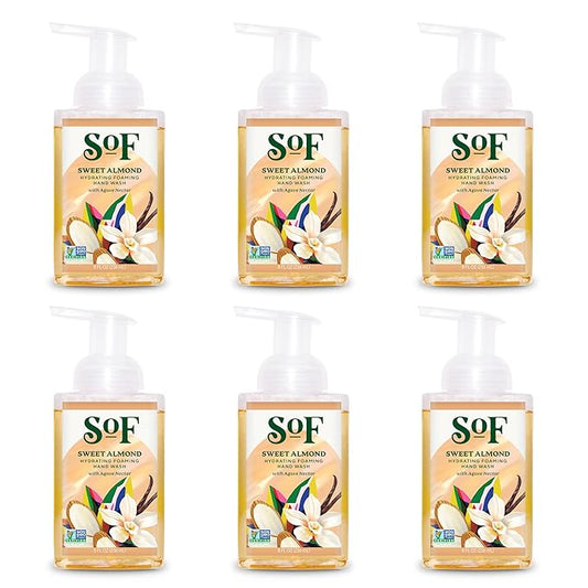 SoF Hydrating Foaming Hand Wash - With Organic Agave Nectar & Coconut Oil- Vegan & Non GMO- Free From Phthalates, Sulfates & Parabens- Sweet Almond - 8 oz Bottle 6 Pack