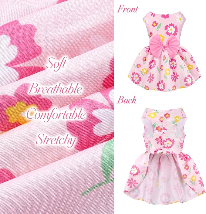 5 Pack Girl Dog Clothes Floral Summer Puppy Princess Bowknot Dog Dresses for Small Dogs Girl Clothes Cute Outfits for Boys Girls Pets Cats Dogs