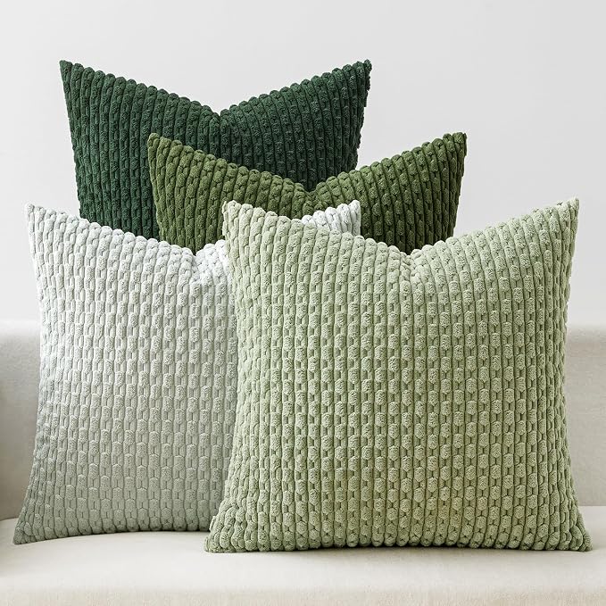 MIULEE Spring Sage Green Decorative Throw Pillow Covers for Couch Sofa Living Room Set of 4 Boho Gradient Cushion Covers Corduroy Rustic Fun Pillowcases Farmhouse Home Decor 20x20 Inch Forest Green