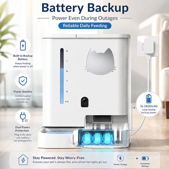 Waithem Automatic Cat&Dog Feeder and Waterer with Camera | 2K Video, Night Vision, 5L Food Capacity and 4L Water Station, 5G/2.4GHz Wi-Fi Control, 2 Weeks Capacity