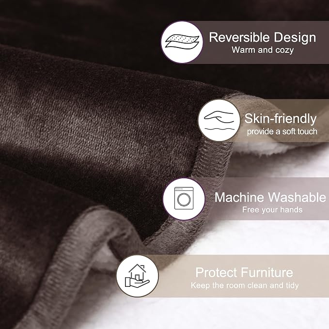 gogobunny Waterproof Bed Blanket, Reversible Sherpa Fleece Throw Blanket for Dog Puppy Cat, Furniture Cover Protects Bed Couch Sofa from Liquid Pee and Pet Fur (Dark Brown, 30x40 inches)