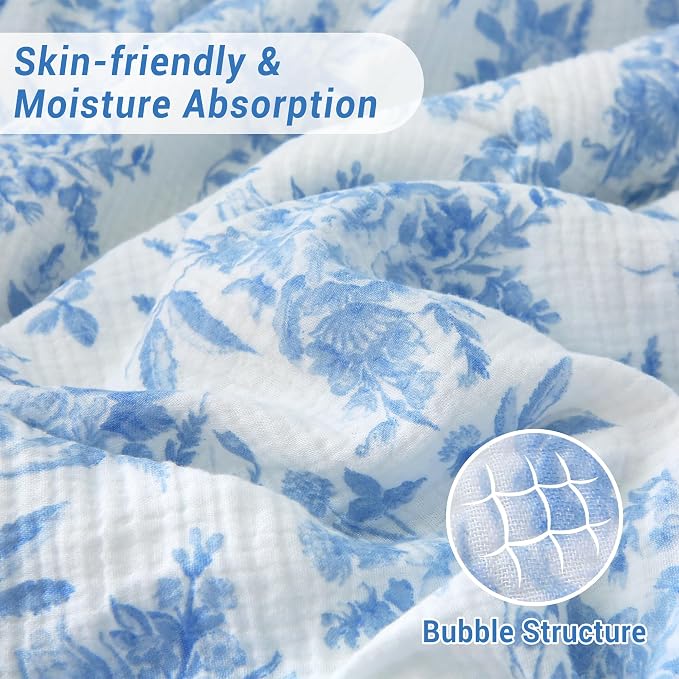 Viviland Cooling Muslin Blanket Queen Size for Bed Summer Gauze Blanket for Adults Breathable Lightweight Soft for Hot Sleepers Linen Blue Nerrah 90 x 90 Inches