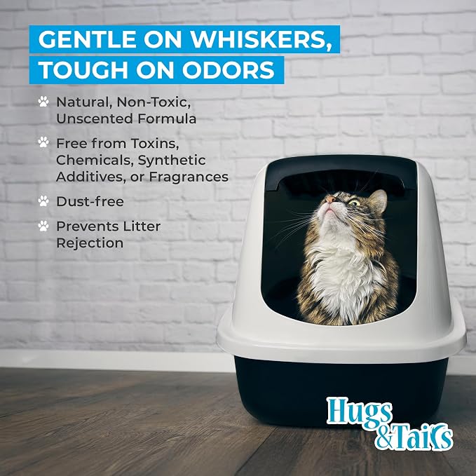 Cat Litter Deodorizer – Pet Safe Odor Eliminator & Housebreaking Supplies for Cats, Kittens, & Small Pets – Natural, Unscented, Non Toxic, Low Dust, 1 lb, by HugsandTails