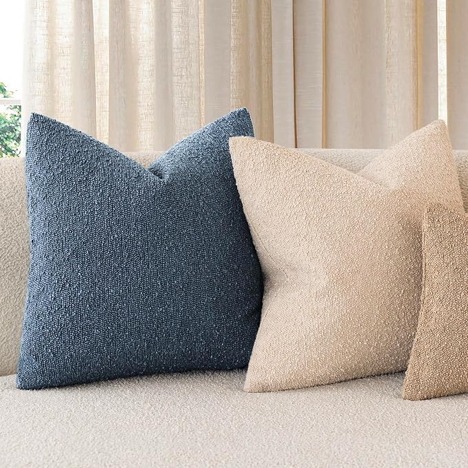 Foindtower Pack of 2 Textured Boucle Throw Pillow Covers Accent Solid Decorative Lumbar Pillow Cases Cozy Couch Cushion Case for Chair Sofa Bedroom Living Room Home Decor 12x20 Inch Dark Blue