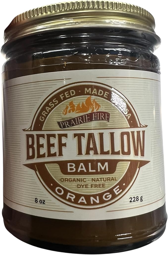 Grass Fed Beef Tallow Balm - 8 oz - Made in USA - Organic Grass Fed and Finished - Moisturizing Skin Care Orange