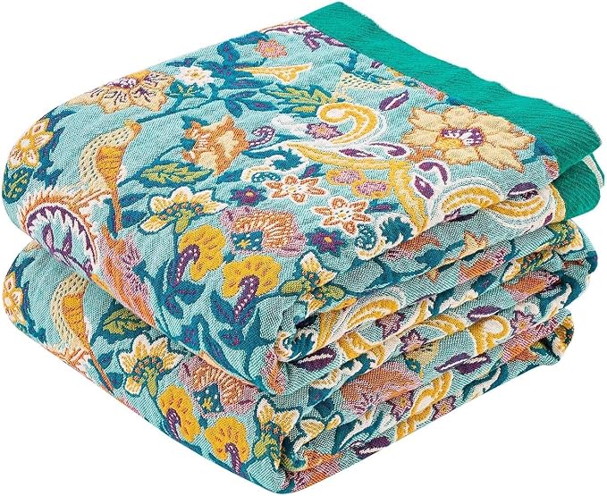XIBLC Boho Blanket Throw Quilt, 100% Cotton Soft Light Weight Throw Blankets for Summer, 80"x90" Farmhouse Flower Decorative Blankets, All Season Rustic Reversible Bohemian Throw Quilt