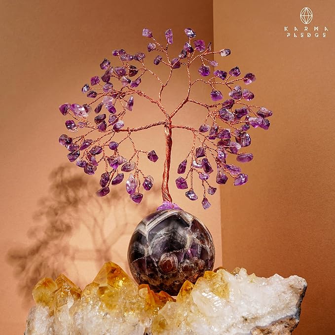 Amethyst Crystal Tree of Life Birthday Gifts for Women, Handmade Home Decor, Office, Room Decoration, Reiki Healing Crystal Chakra Tree for Money, Positivity, Good Luck Gifts for Her, Mom & Dad