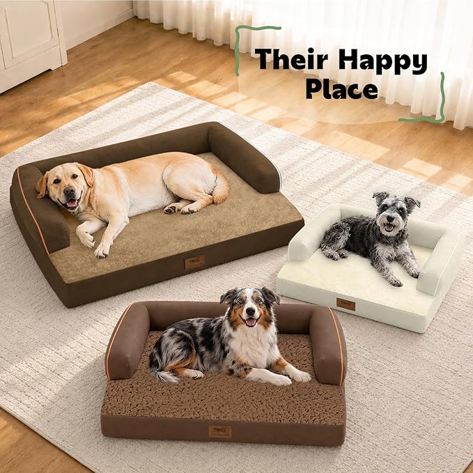 Orthopedic XL Dog Bed with Bolster for Extra Large Size Dogs | Pillow Support for Neck Relief, Egg Crate Foam, Skin-Friendly Surface, Waterproof Liner, Anti-Slip Bottom, 42 x 30 Inch