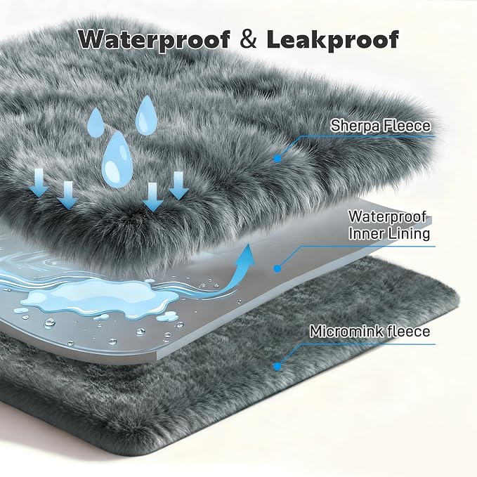 Waterproof Dog Blanket for Sofa Bed Couch, Couch Cover Blanket Fluffy Faux Rabbit Fur Reversible Furniture Protection, Pet Blanket for Medium Large Dogs Cats