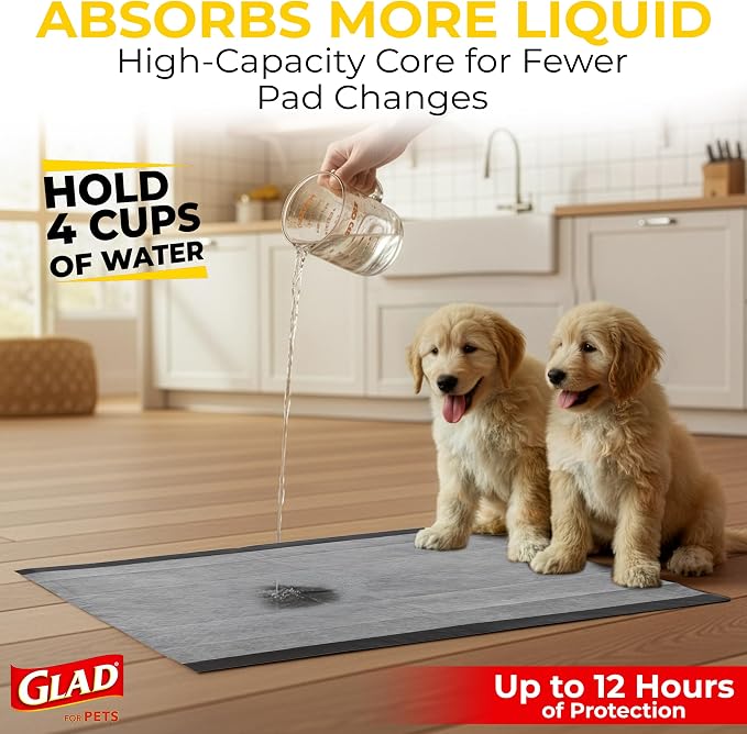 Glad for Pets XL Charcoal Training Pads for Dogs and Puppies, 30 Ct, 2-Pk | 6-layer, activated-carbon pads with pheromone attractant, leak-proof, extra-large 28 x 30 in coverage