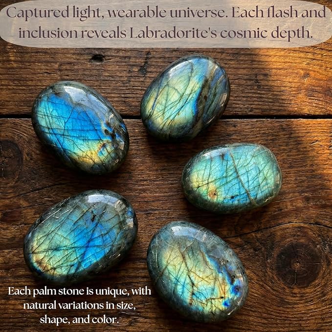 Protection & Anxiety Relief Crystal Set - Polished Palm Stones Labradorite, Tiger Eye & Amethyst, Worry Stones Trio for Meditation, Yoga, Travel Protection, Aura Cleansing & Chakra Balance