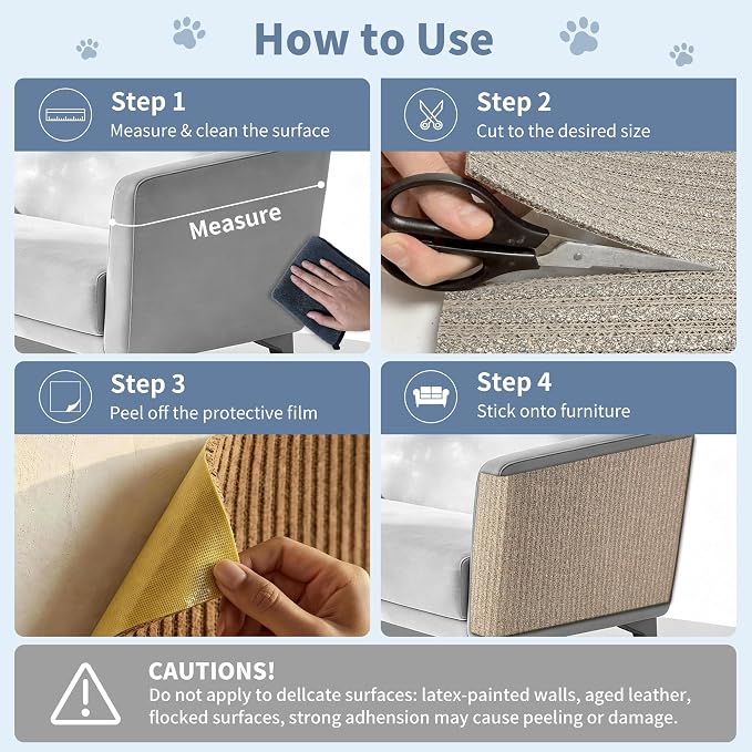 Natural Cork Cat Scratcher Mat, Self-Stick & Trimmable Furniture Protector for Couch, Door, Wall & Bed Corner, Claw-Friendly for Indoor Cats (Smoke Gray, 39.4 x 11.8 Inch)
