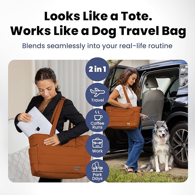 Rubyloo Puffer Dog Travel Bag for Dog Moms, Diaper Bag with Travel Bowls
