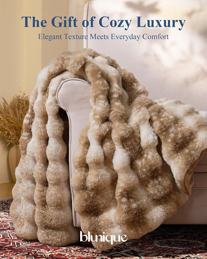 Ultra Soft Cozy Faux Fur Throw Blanket, Fuzzy Plush Thick Bubble Blanket, Oversize Luxury Fluffy Blanket for Couch, Sofa, Bedroom, and Living Room,50x60 Inches,Tie-Dye Camel