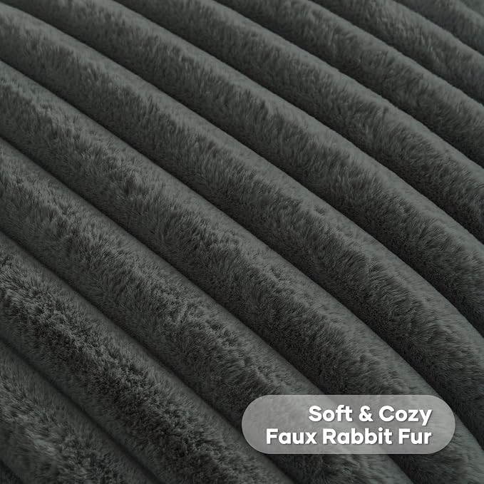 FUTEI Pack of 2 Faux Fur Throw Pillow Covers 16x16 Inch, Dark Grey | Fluffy Faux Rabbit Fur Front/Premium Velvet Back,Hidden Zipper,Machine Washable,Non-Shedding,Colorfast,Insert Not Included.