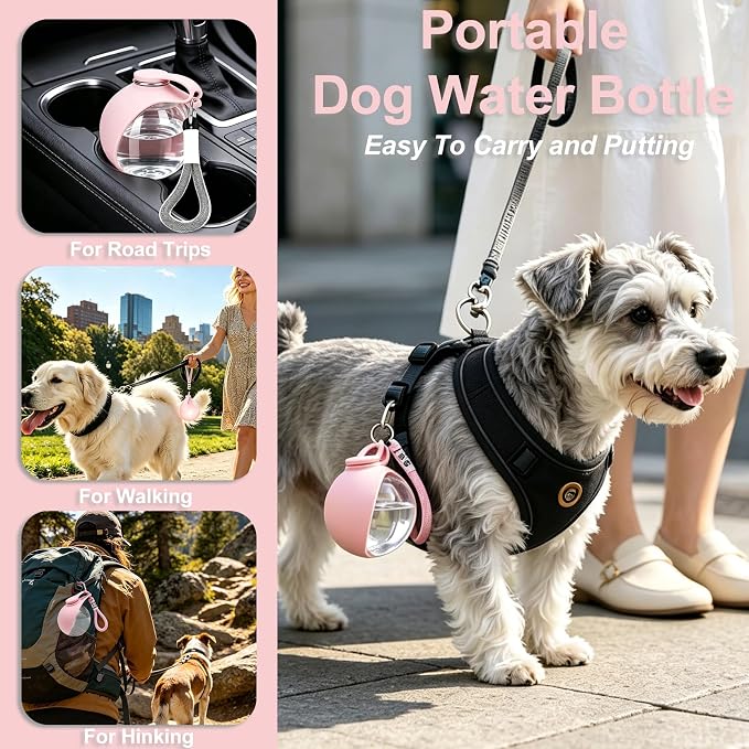 Dog Water Bottle Portable, 2in1 Round Dog Water Bowl PET 10oz