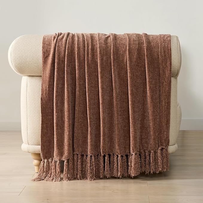 Chenille Knit Throw Blanket for Couch, 60"x80", Clay