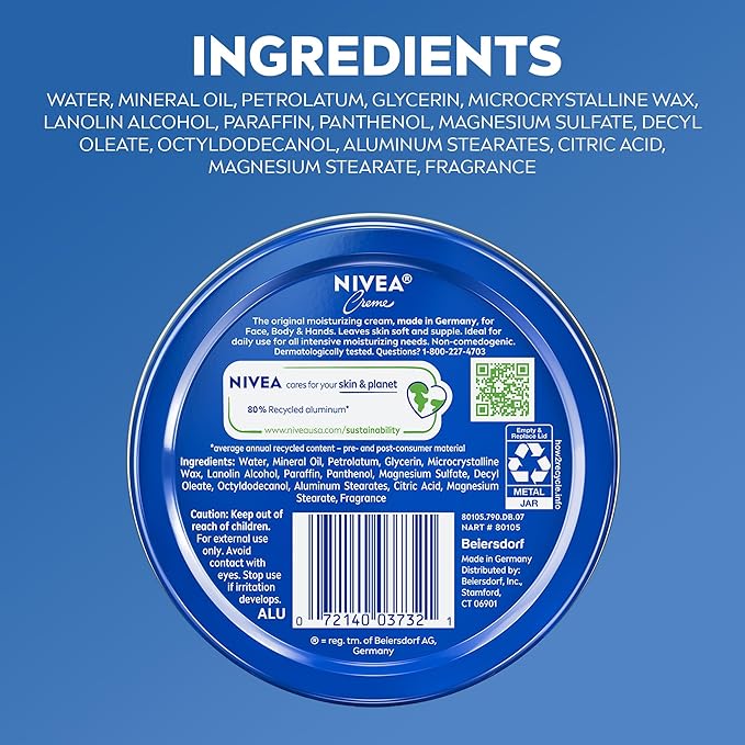 NIVEA Creme Body, Face and Hand Moisturizing Cream, German Formula, Rich Body Moisturizer with Provitamin B5, 8.4 Oz Tin